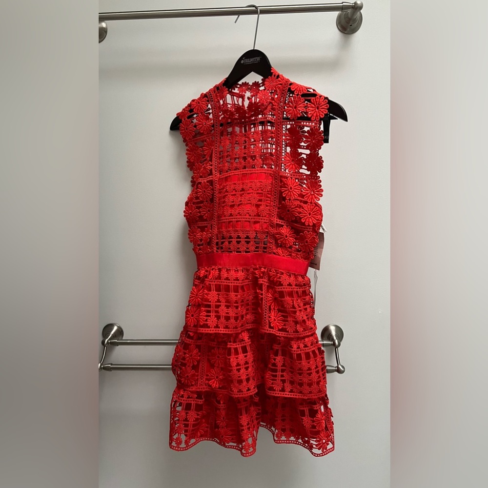 Self-Portrait red lace dress